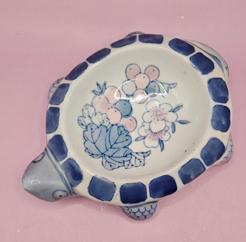 Ceramic Turtle Trinket Dish – Blue & White 6"x4.5" - Accent DecorLoving Coastal Living