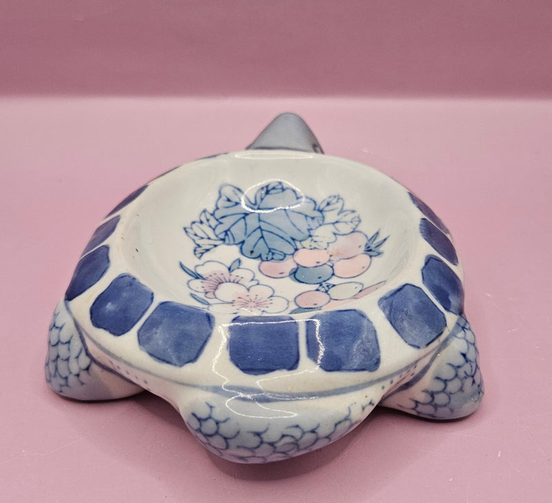 Ceramic Turtle Trinket Dish – Blue & White 6"x4.5" - Accent DecorLoving Coastal Living