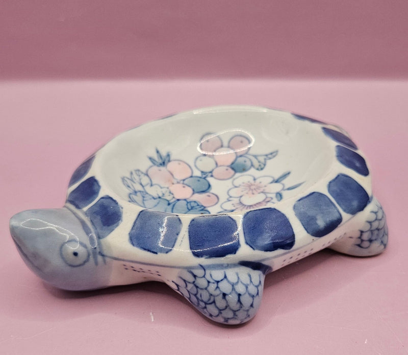 Ceramic Turtle Trinket Dish – Blue & White 6"x4.5" - Accent DecorLoving Coastal Living