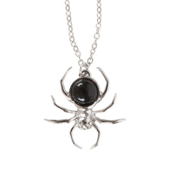 Gothic Black Obsidian Spider Pendant Necklace