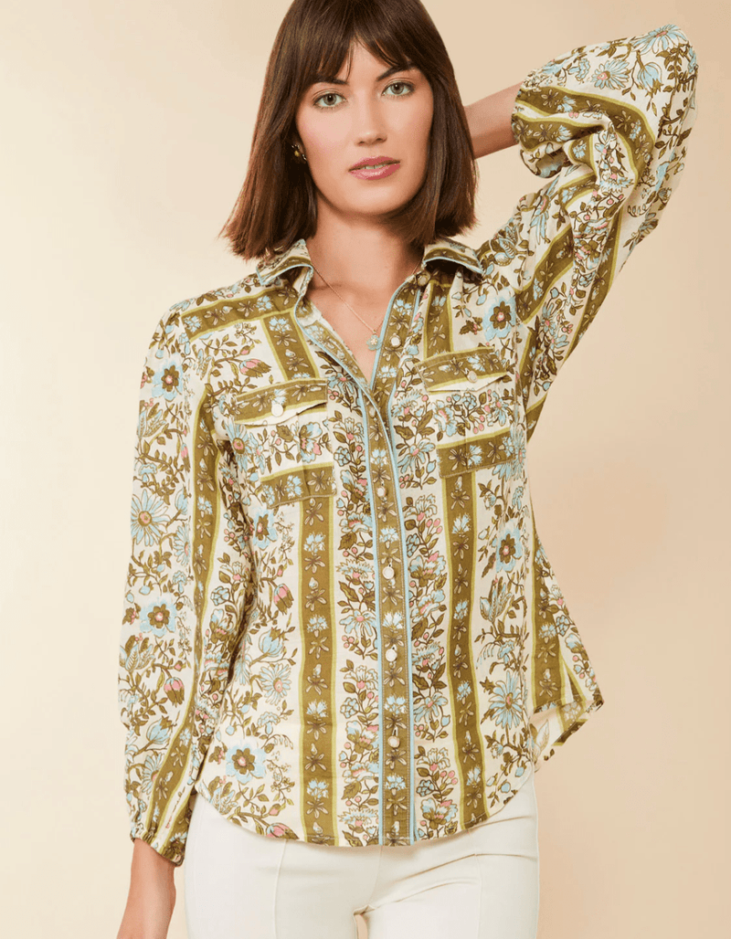 Claudette Blouse Mystic Moss Flower - ApparelSPARTINA 449