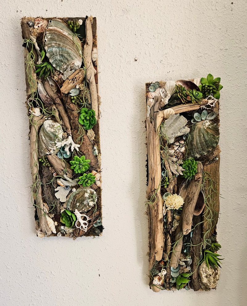 Pair of Coastal Driftwood & Succulent Mixed Media Wall Art Panels - 22 |  Loving Coastal Living
