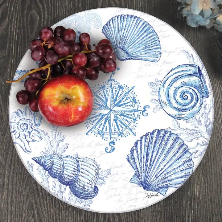 Coastal Sketch Glass Lazy Susan Turntable 13" Round - Kitchen AccessoriesCounterArt/Highland Home/Thirstystone/CoasterStone