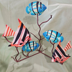 Colorful Vintage Ceramic Fish On Iron Stand Sculpture - Accent DecorLoving Coastal Living
