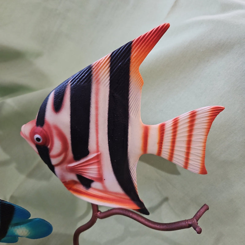 Colorful Vintage Ceramic Fish On Iron Stand Sculpture - Accent DecorLoving Coastal Living