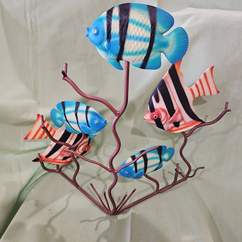 Colorful Vintage Ceramic Fish On Iron Stand Sculpture - Accent DecorLoving Coastal Living