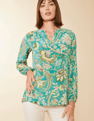 Cora Silk Blouse Mystic Moss Bird - ApparelSPARTINA 449