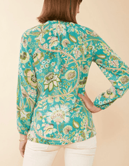 Cora Silk Blouse Mystic Moss Bird - ApparelSPARTINA 449