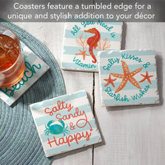 Coral Aqua Assorted Image Tumbled Tile Coaster 4 Pack - CounterArt/Highland Home/Thirstystone/CoasterStone