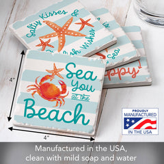 Coral Aqua Assorted Image Tumbled Tile Coaster 4 Pack - CounterArt/Highland Home/Thirstystone/CoasterStone
