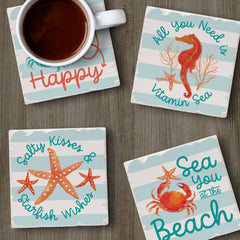 Coral Aqua Assorted Image Tumbled Tile Coaster 4 Pack - CounterArt/Highland Home/Thirstystone/CoasterStone