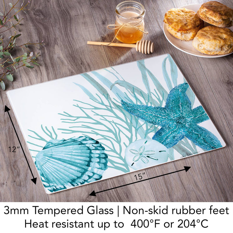 Coral Life Glass Counter Saver & Cutting Board – 15" x 12" - CounterArt/Highland Home/Thirstystone/CoasterStone