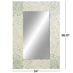 Cream Mother of Pearl Shell Handmade Mosaic Room Wall Mirror with Blue Corners - MirrorUmainc