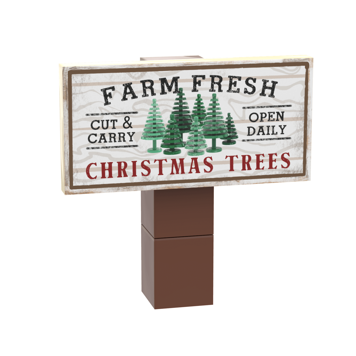 Christmas Tree Farm Sign & Post - Custom Printed - Made Using LEGO® Parts