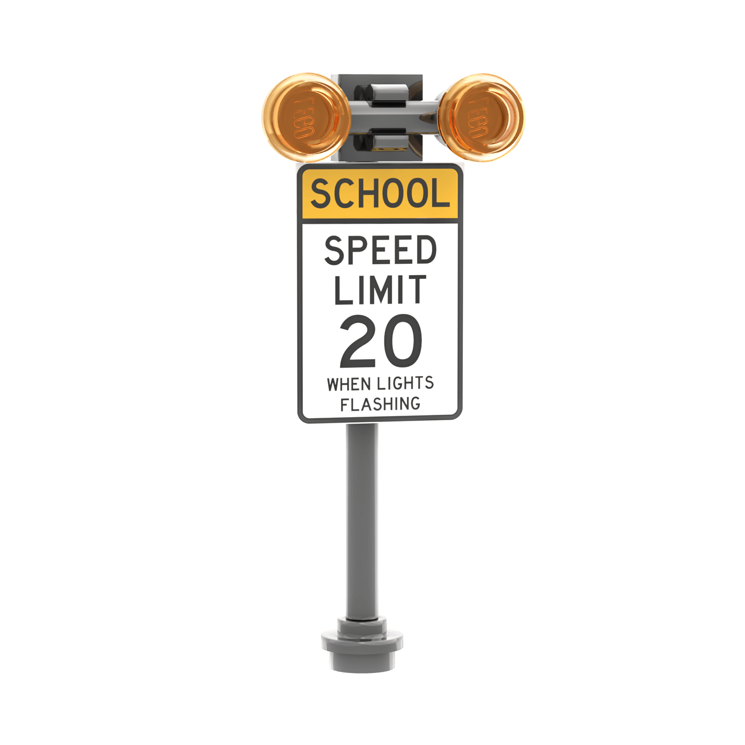 Flashing School Zone Sign - Custom Printed Build Kit - Made Using LEGO® Parts