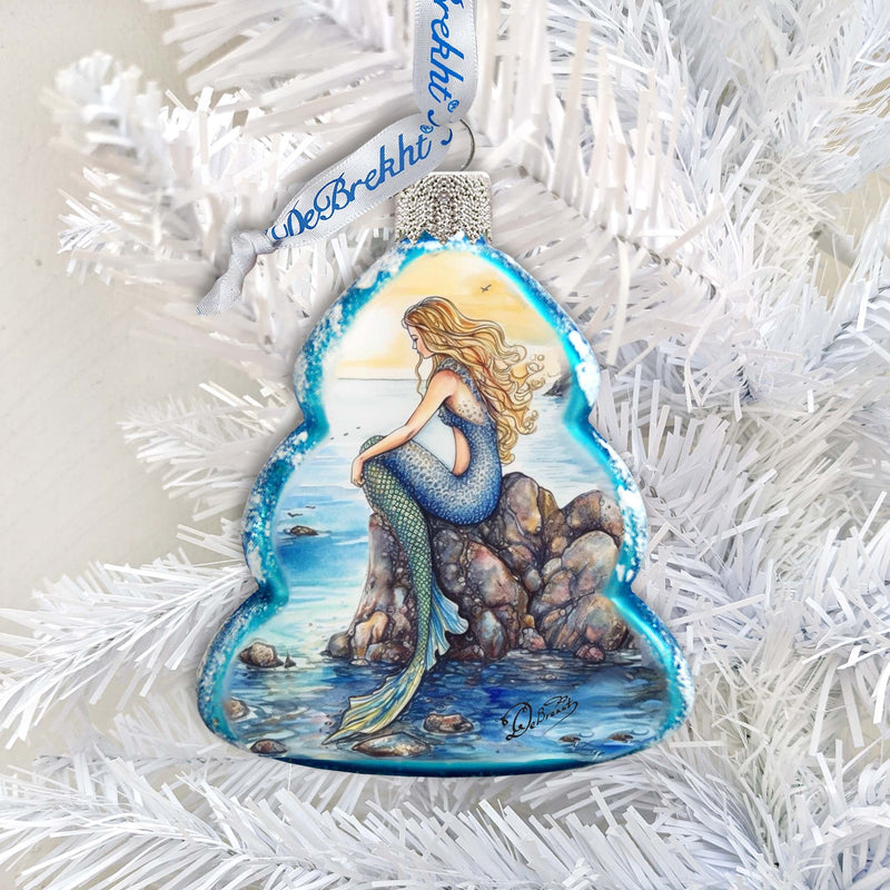 Beach House Decor - Mermaid Keepsake Glass Ornaments by G. Debrekht - Coastal Holiday Decor