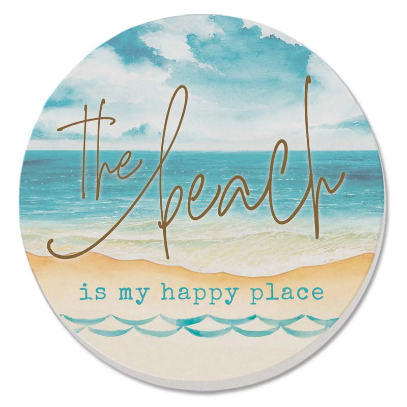 Beach Happy Place Round Absorbent Stone Coaster 4 Pack