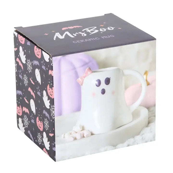 Miss Boo Ghost Shaped Halloween Mug with Bow