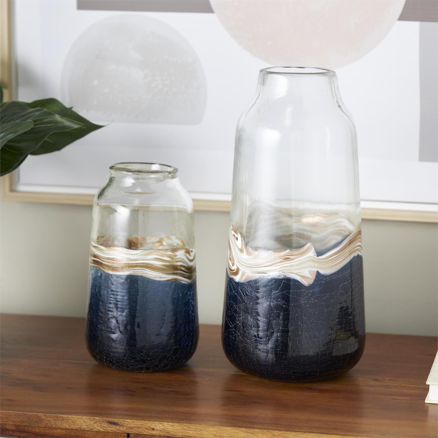 Dark Blue Glass Swirl Vases– Coastal Artistic Home Decor Large