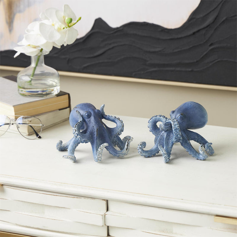 Dark Blue Polystone Octopus Small Distressed Decorative Sculpture - Sculptures & StatuesUmainc