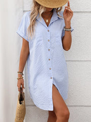 Striped Cotton Linen Shirt Dress