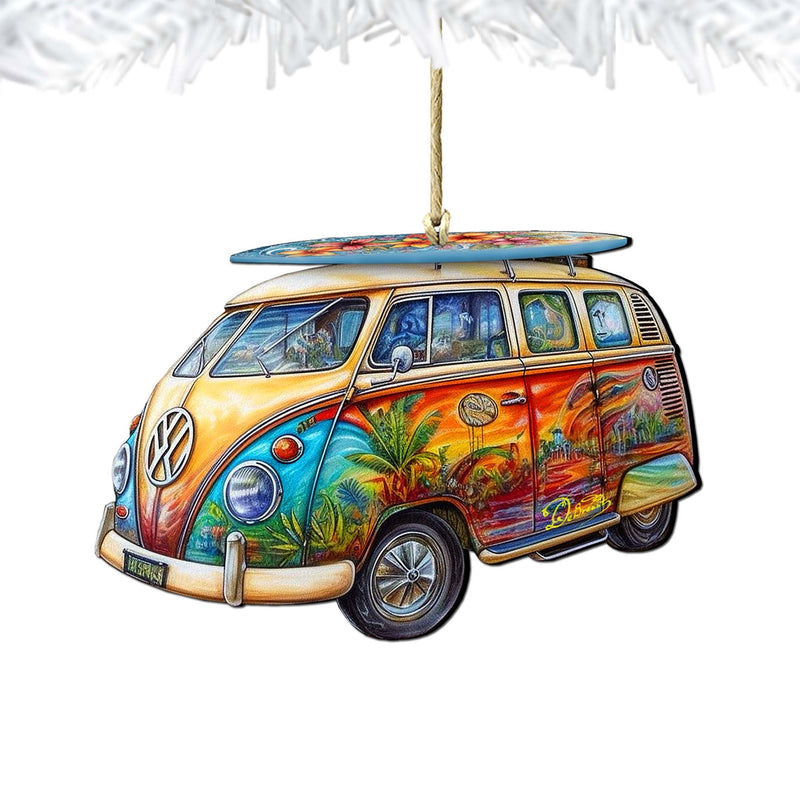 Beach Themed Ornaments - Hippie Van Wooden Ornaments by G.Debrekht Coastal Holiday Decor
