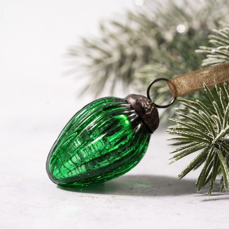 1" Emerald Crackle Glass Pinecones