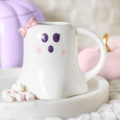 Miss Boo Ghost Shaped Halloween Mug with Bow