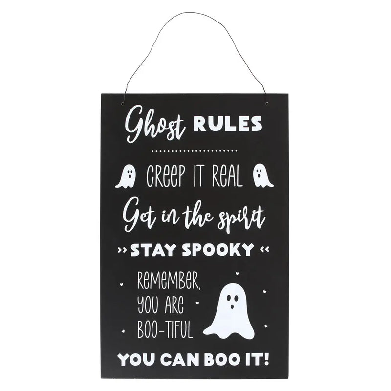 Ghost Rules Hanging Halloween Sign