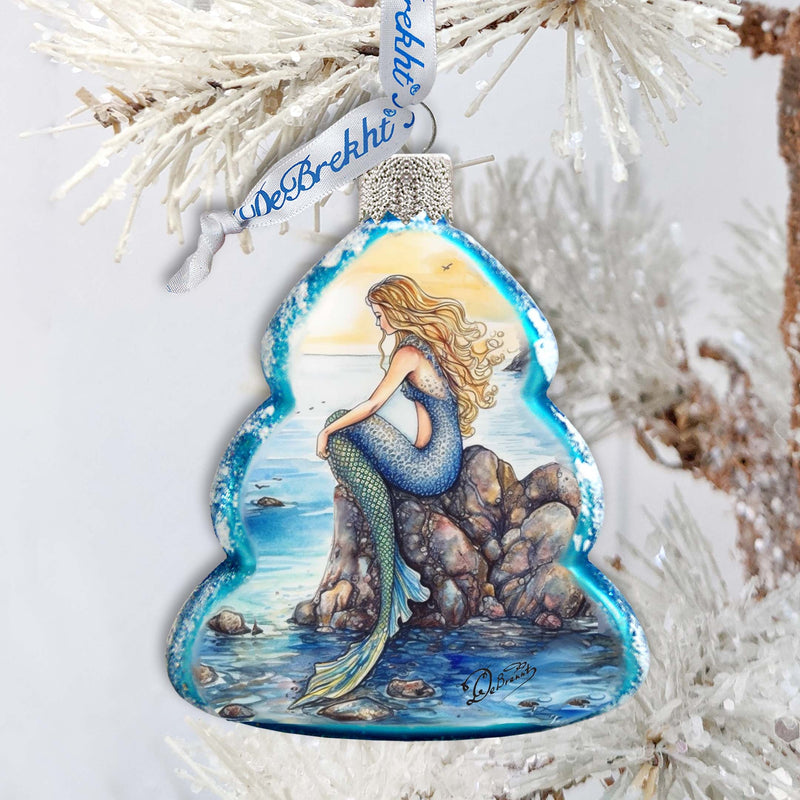 Beach House Decor - Mermaid Keepsake Glass Ornaments by G. Debrekht - Coastal Holiday Decor