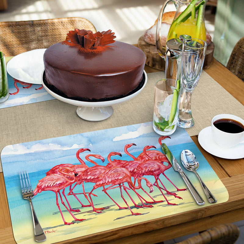 "Flamingo Horizon" Reversible Rectangular Plastic Placemat - CounterArt/Highland Home/Thirstystone/CoasterStone