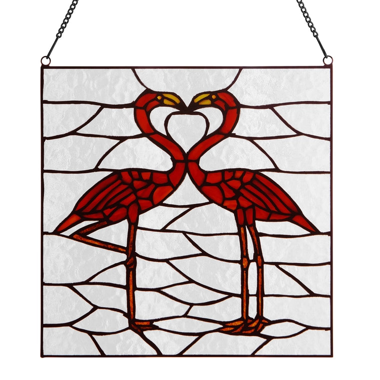 12.5"H Pink Flamingos Stained Glass Window Panel