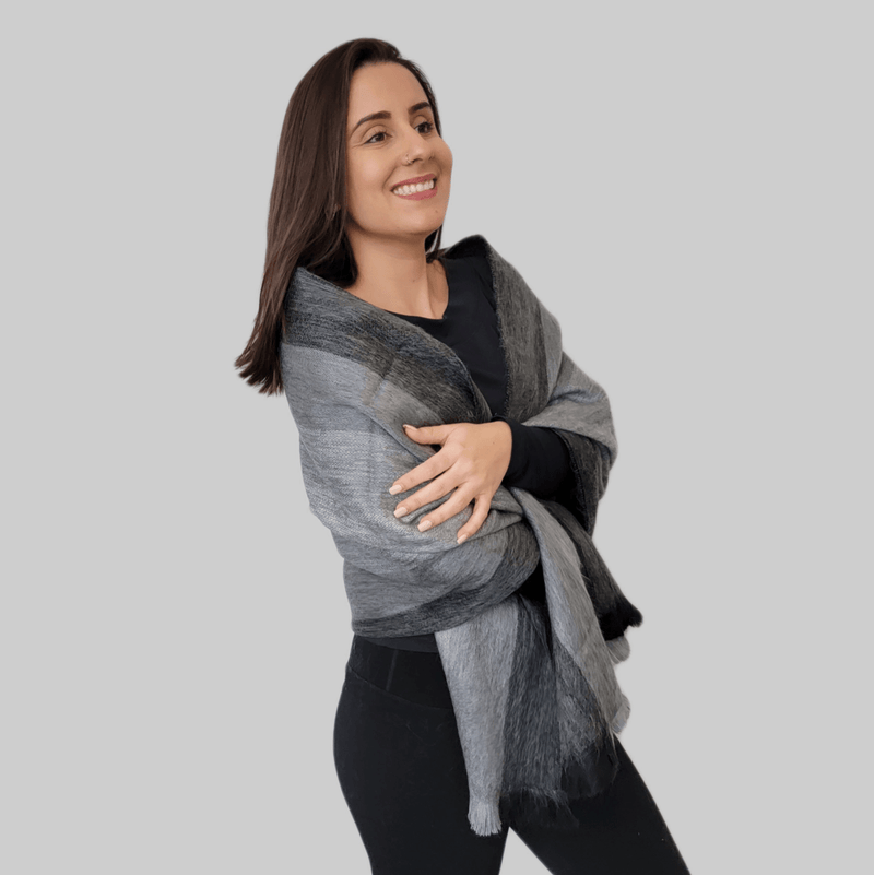 Fragata - Gray Striped Alpaca Wool Shawl - Apparel & AccessoriesLATITUDE ZERO GOODS