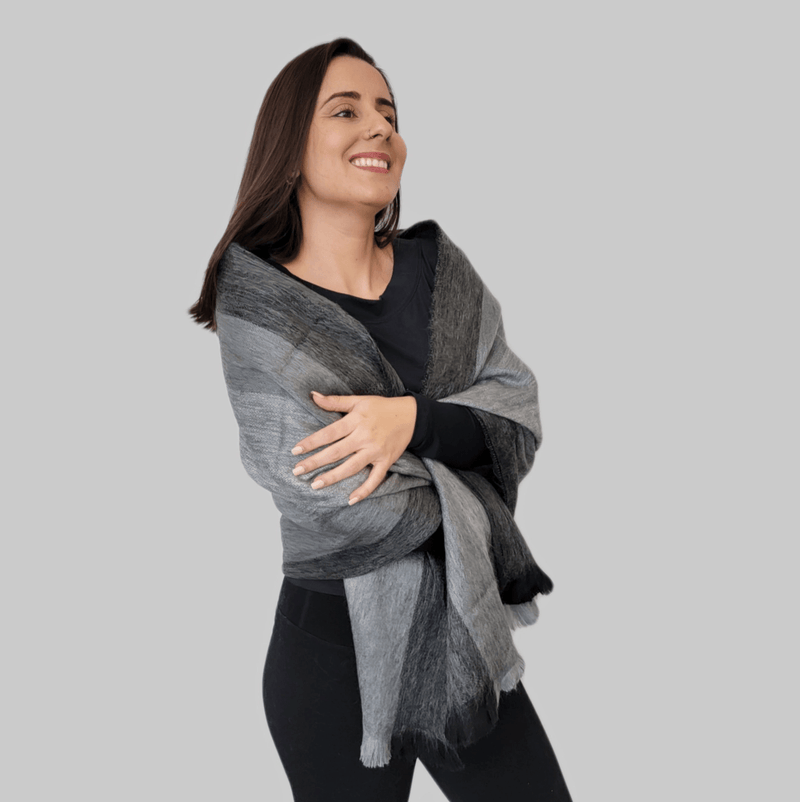 Fragata - Gray Striped Alpaca Wool Shawl - Apparel & AccessoriesLATITUDE ZERO GOODS