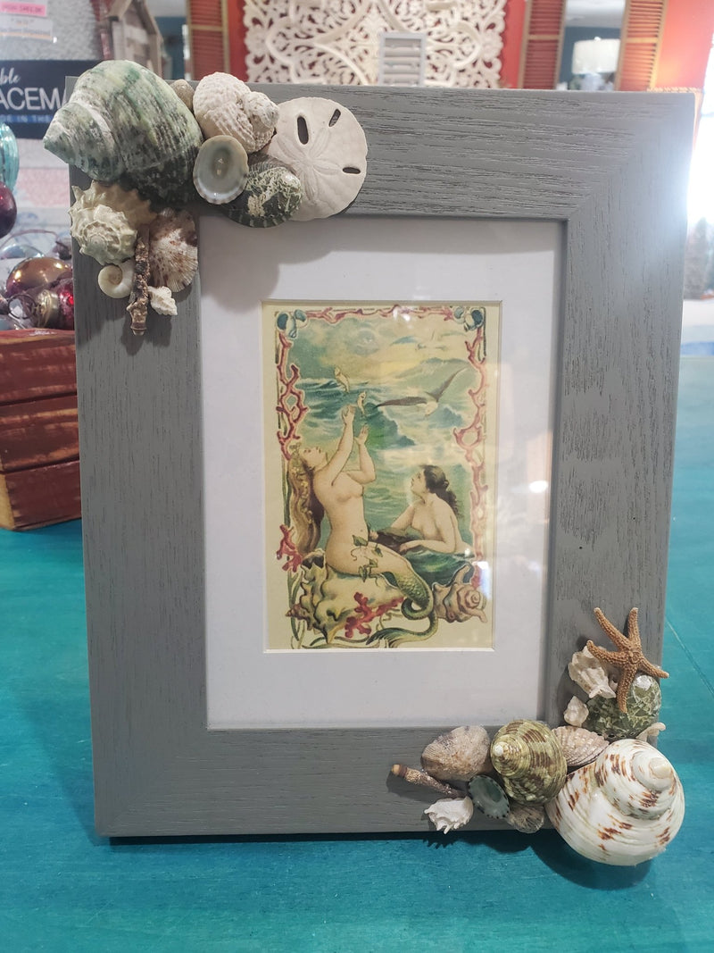 Framed Mermaid Print With Shells - Wall DecorLoving Coastal Living