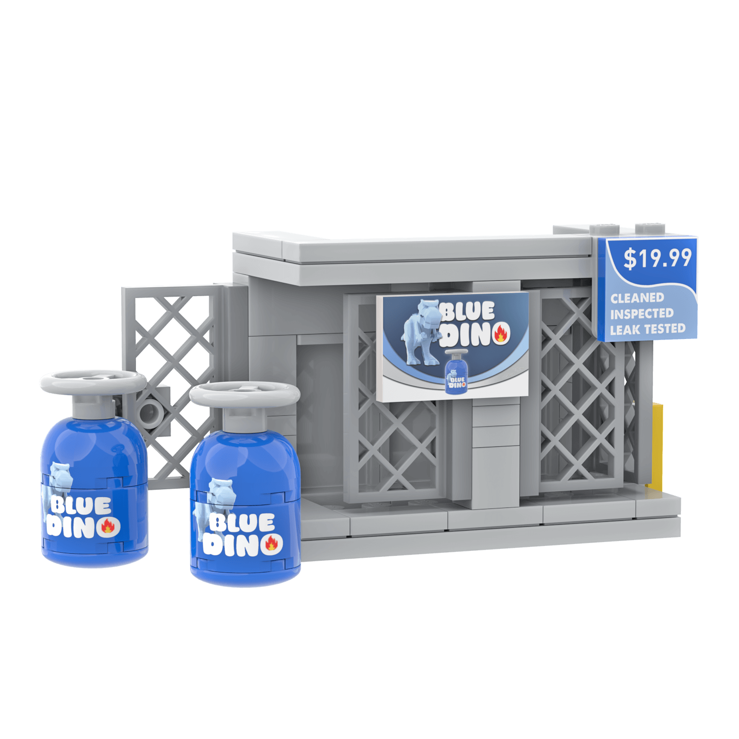 “Blue Dino” Propane Exchange - Gas Station - Minifig Scale Custom Set - Made Using LEGO® Parts