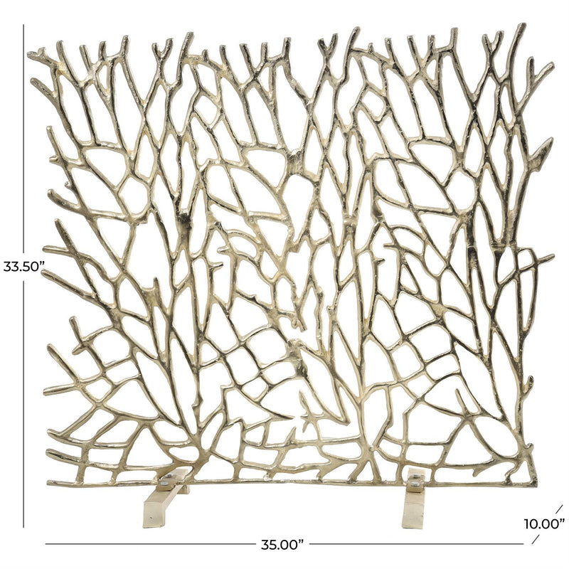 Gold Aluminum Metal Abstract Coral Inspired Single Panel Fireplace Screen - Fireplace ScreenUmainc