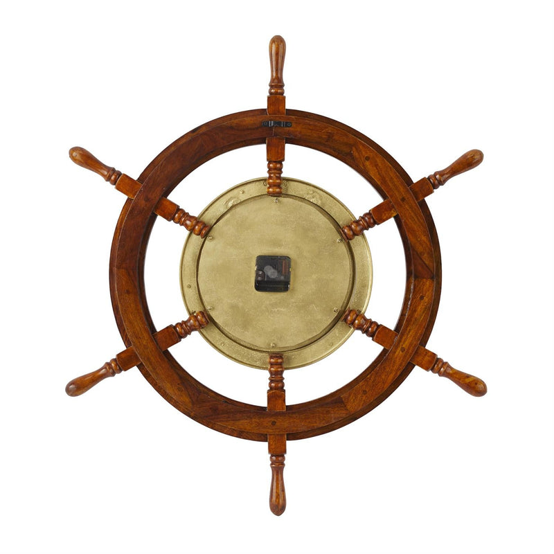 Gold Wood Sailboat Ship Wheel Wall Clock - ClockUmainc