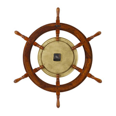 Gold Wood Sailboat Ship Wheel Wall Clock - ClockUmainc