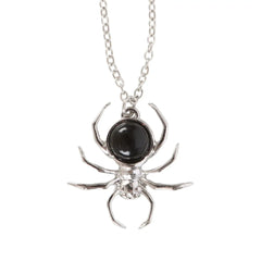 Gothic Black Obsidian Spider Pendant Necklace - Something Different Wholesale