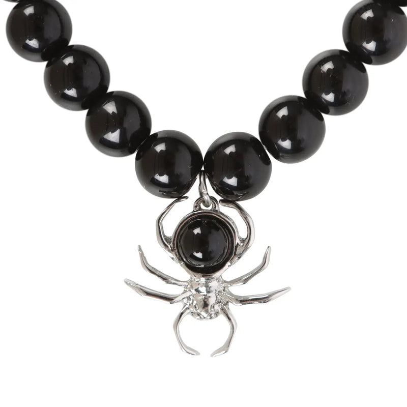 Gothic Spider Black Obsidian Beaded Bracelet - Something Different Wholesale