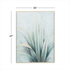 Green Canvas Leaf Agave Living Room Framed Wall Art with Beige Frame - Wall ArtUmainc