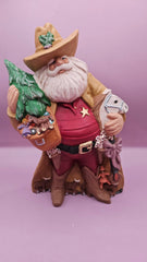 Hand - Painted Cowboy Santa Figurine - 9x6 Rustic Holiday Decor - Sculptures & StatuesJohnny Smith