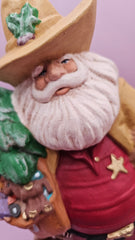 Hand - Painted Cowboy Santa Figurine - 9x6 Rustic Holiday Decor - Sculptures & StatuesJohnny Smith