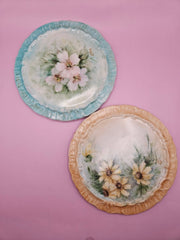 Hand - Painted Floral Ceramic Hot Plate – Vintage Trivet or Wall Decor, Yellow or Blue (6.2