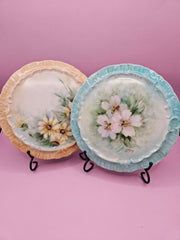 Hand - Painted Floral Ceramic Hot Plate – Vintage Trivet or Wall Decor, Yellow or Blue (6.2