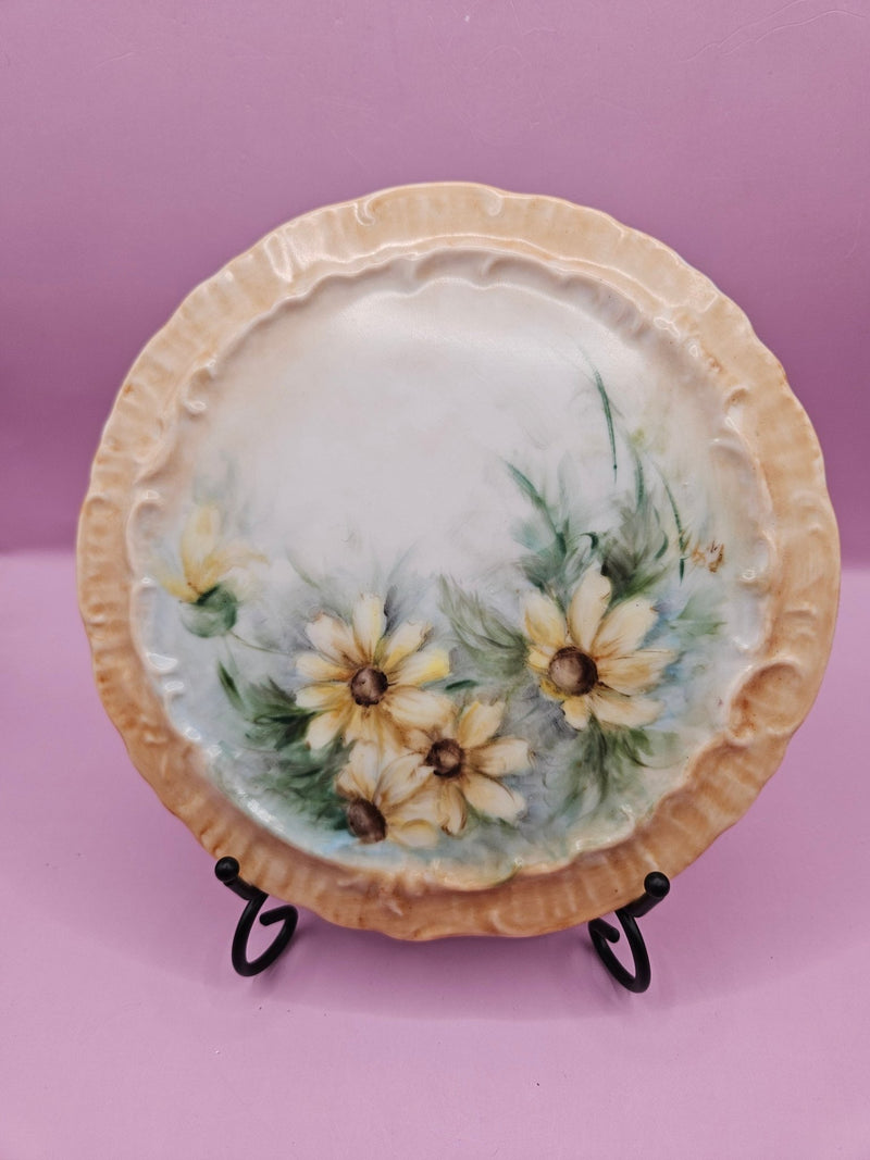 Hand - Painted Floral Ceramic Hot Plate – Vintage Trivet or Wall Decor, Yellow or Blue (6.2") - Kitchen AccessoriesLoving Coastal Living