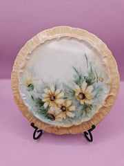 Hand - Painted Floral Ceramic Hot Plate – Vintage Trivet or Wall Decor, Yellow or Blue (6.2