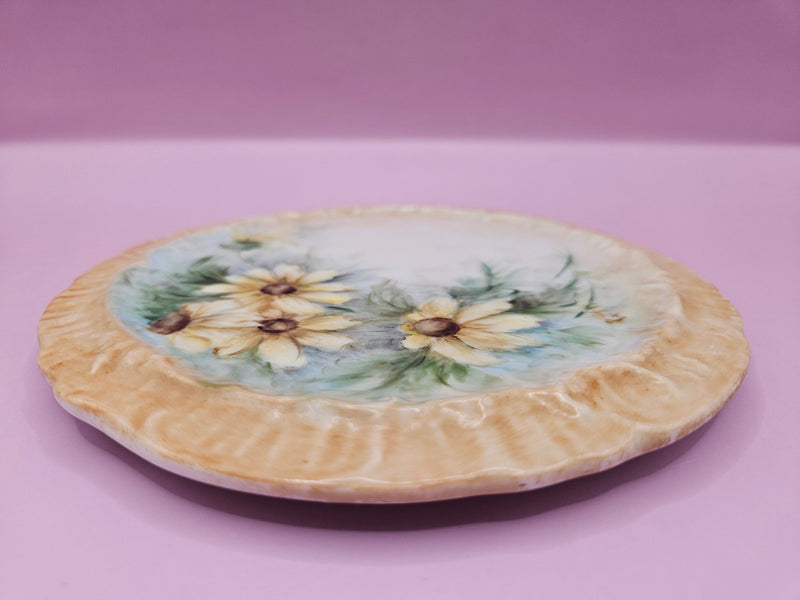 Hand - Painted Floral Ceramic Hot Plate – Vintage Trivet or Wall Decor, Yellow or Blue (6.2") - Kitchen AccessoriesLoving Coastal Living