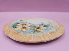 Hand - Painted Floral Ceramic Hot Plate – Vintage Trivet or Wall Decor, Yellow or Blue (6.2